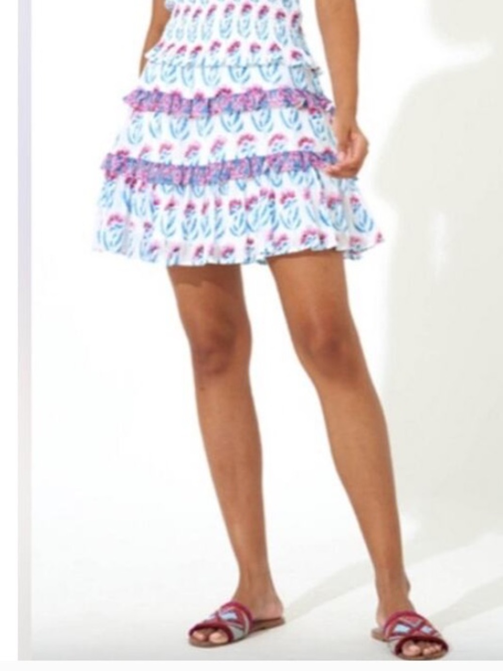 Oliphant Flirty Skirt Poppy Blue Floral Ruffle Size Small